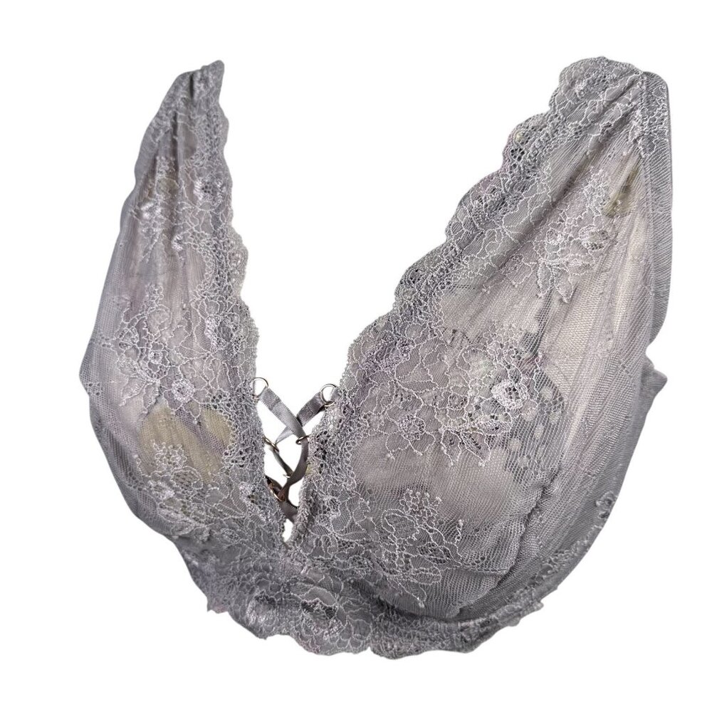 Vintage Smart & Sexy Bra 40DD Lace Underwire‎ Gray Sheer Floral Back Closure